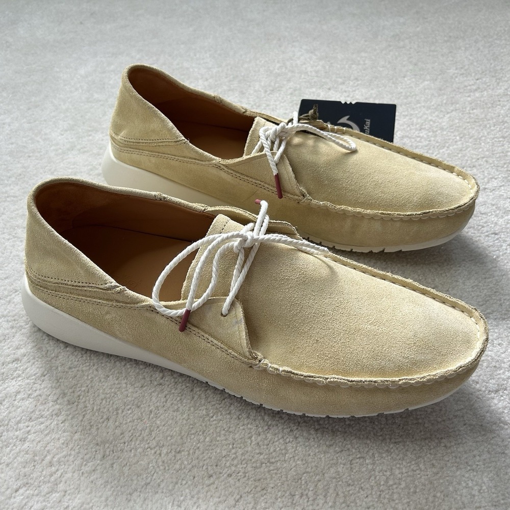 Olukai KA'A DRIVER Suede Shoes Golden Sand Men's 11.5 Loafer Lace Up Leather